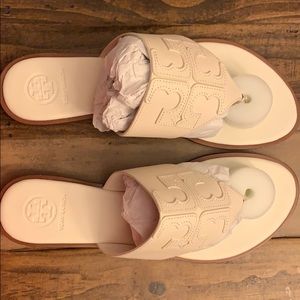 TORY BURCH JAMIE LOGO THONG - CALF LEATHER IVORY